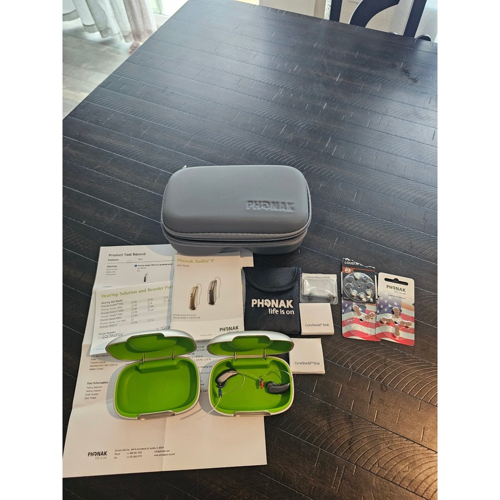 Phonak Audeo P90-312 Graphite Gray Hearing Aid Set with Cases and Accessories